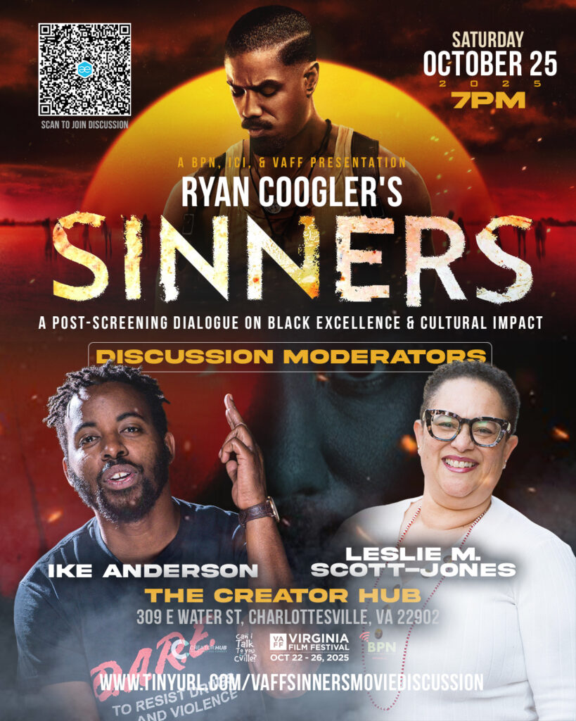 A flier for a screening and discussion of Ryan Coogler's Sinners