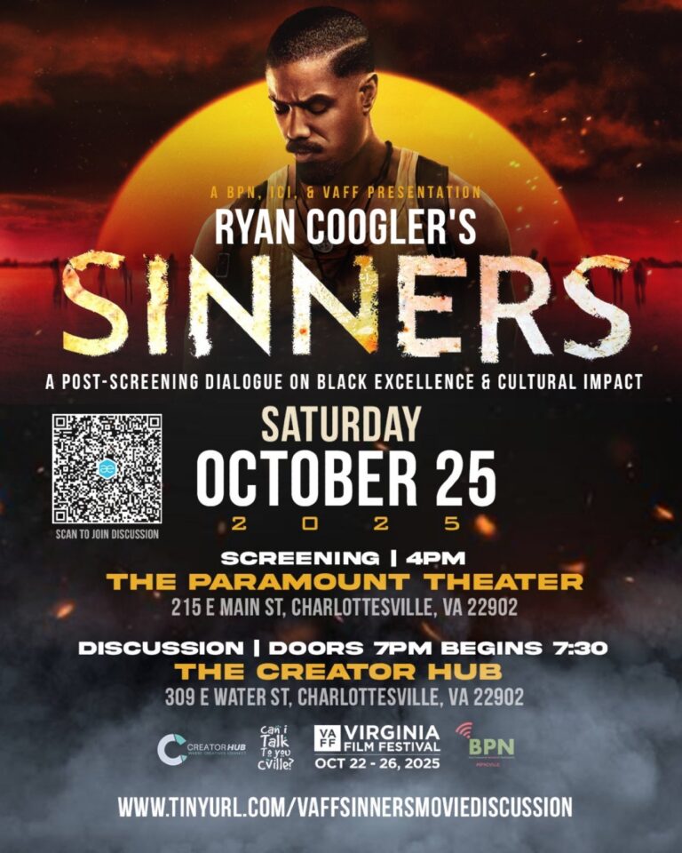 A flier for a screening and discussion of Ryan Coogler's Sinners